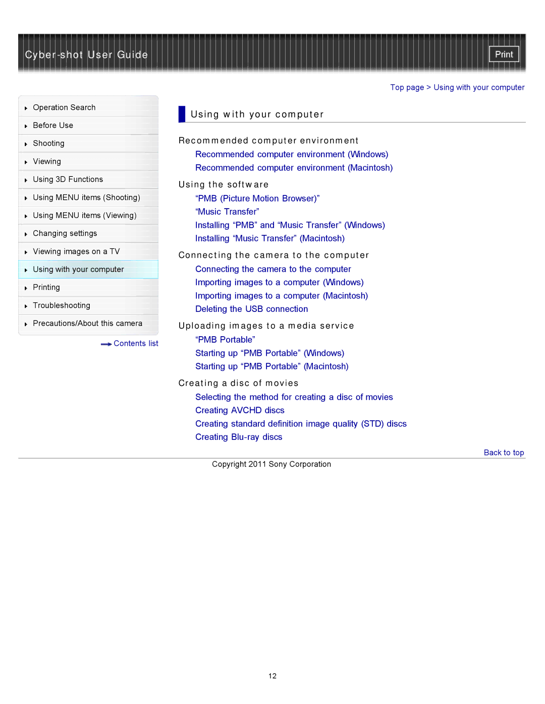 Sony DSC-WX10 manual Using with your computer 