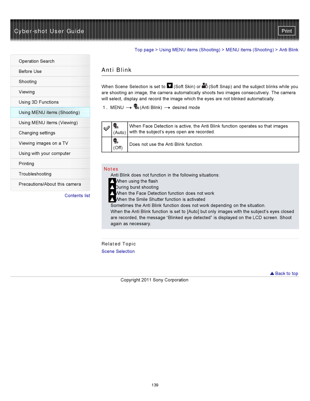 Sony DSC-WX10 manual Anti Blink, Related Topic 