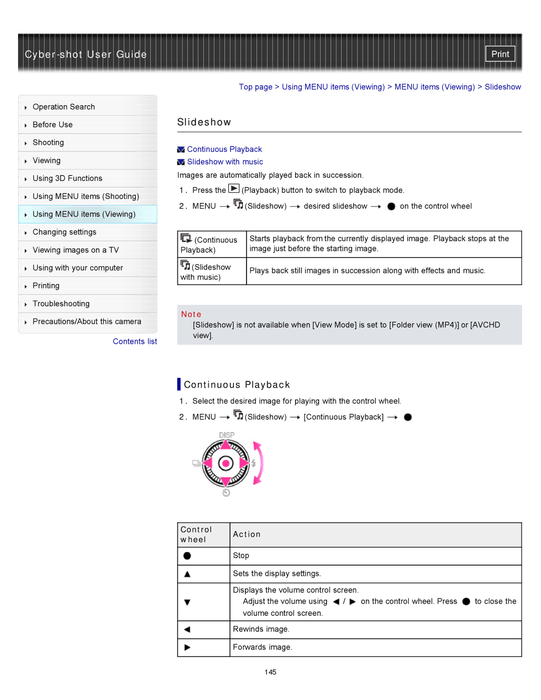 Sony DSC-WX10 manual Slideshow, Continuous Playback 