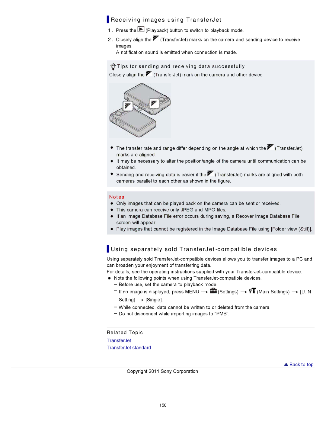 Sony DSC-WX10 manual Receiving images using TransferJet, Using separately sold TransferJet-compatible devices 