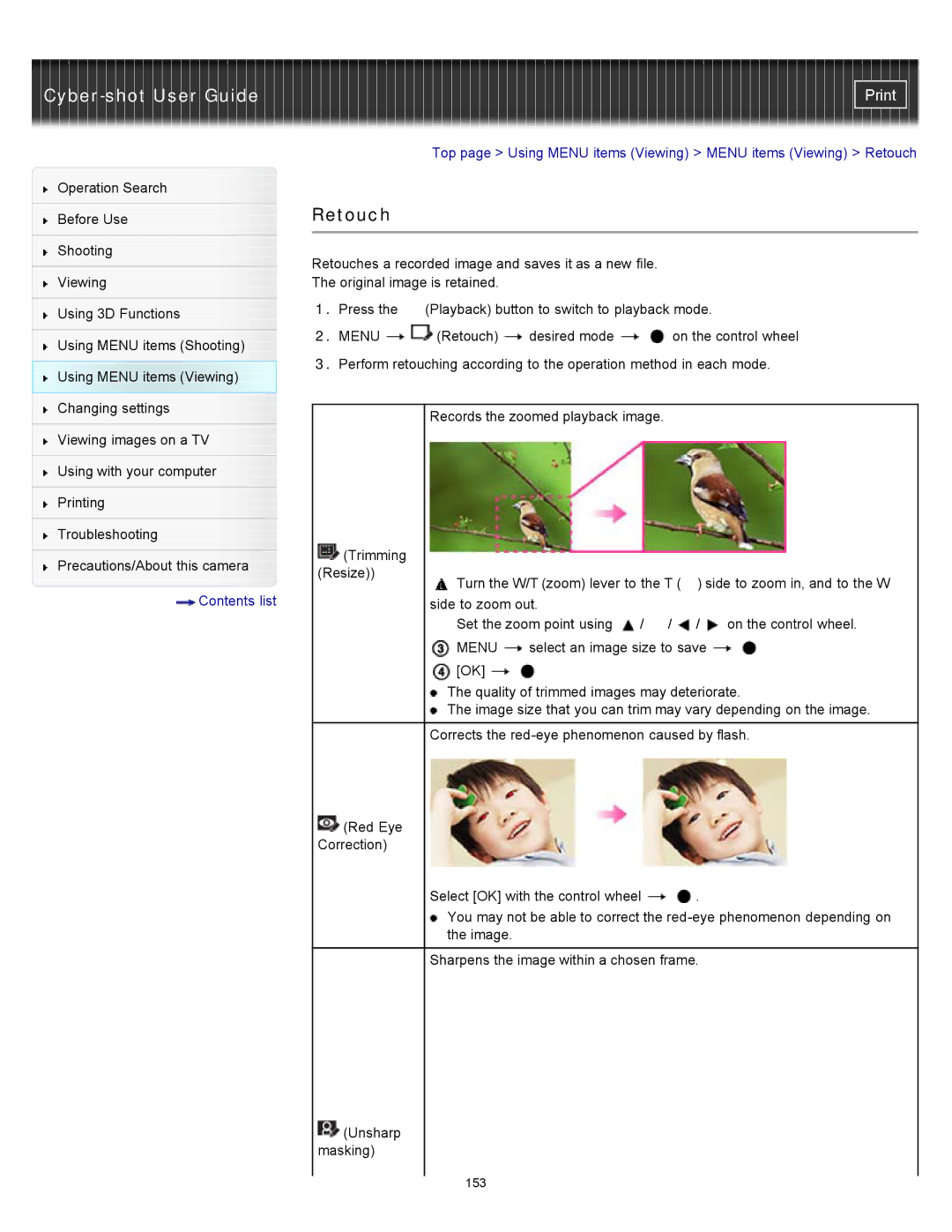 Sony DSC-WX10 manual Retouch 