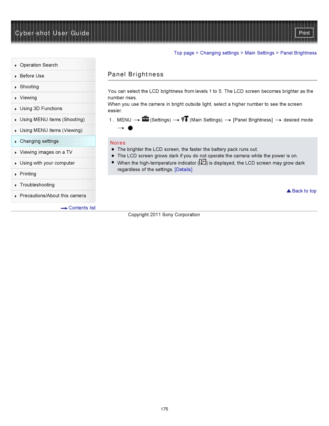 Sony DSC-WX10 manual Panel Brightness 