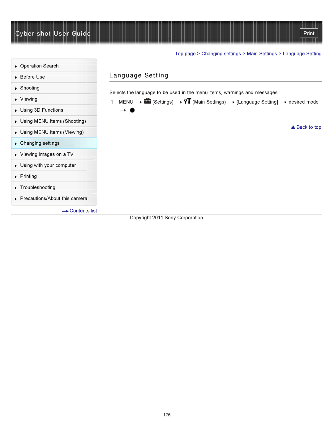 Sony DSC-WX10 manual Language Setting 