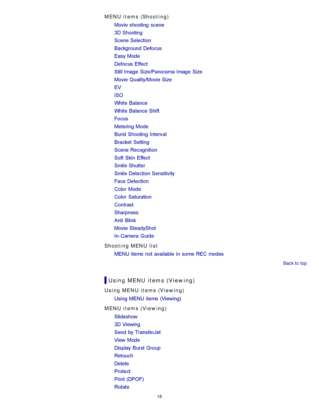 Sony DSC-WX10 manual Using Menu items Viewing 