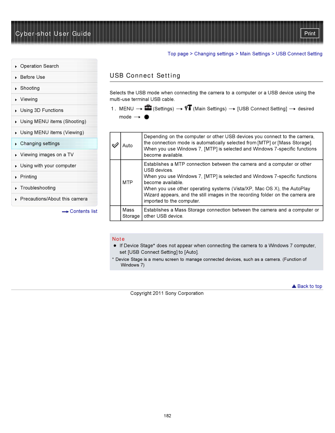 Sony DSC-WX10 manual USB Connect Setting, Mtp 