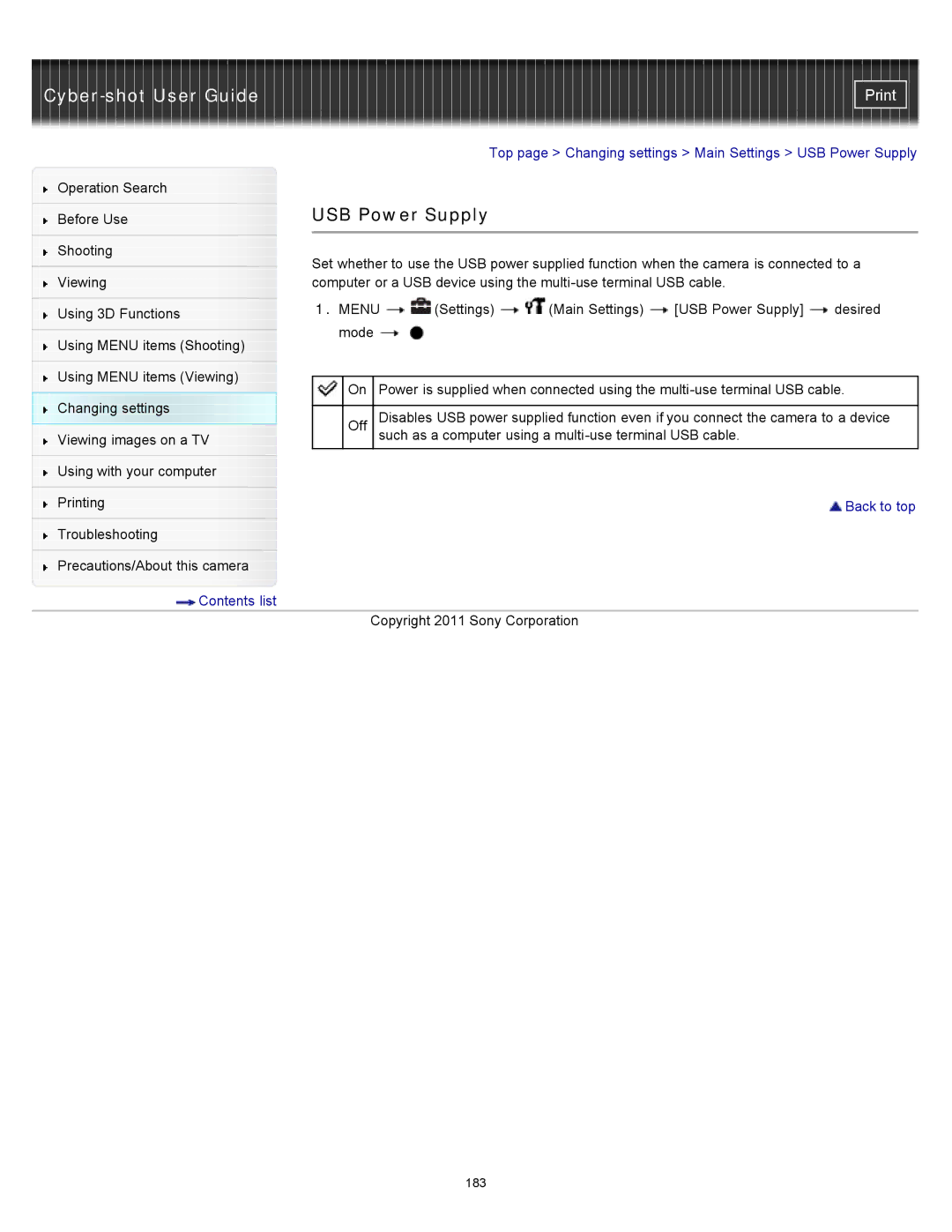 Sony DSC-WX10 manual USB Power Supply 