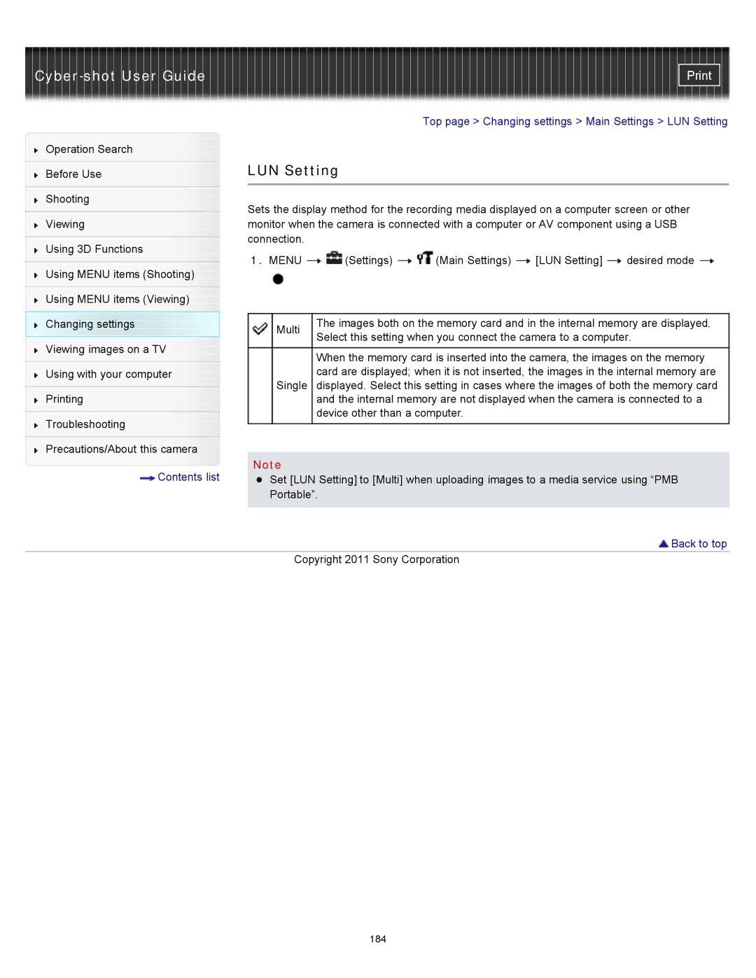 Sony DSC-WX10 manual LUN Setting 