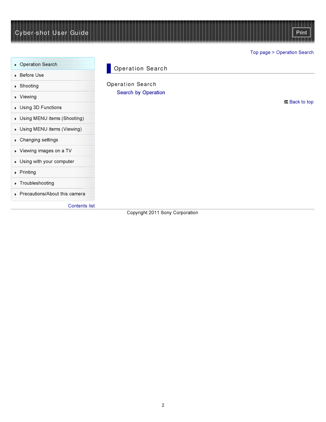 Sony DSC-WX10 manual Operation Search 