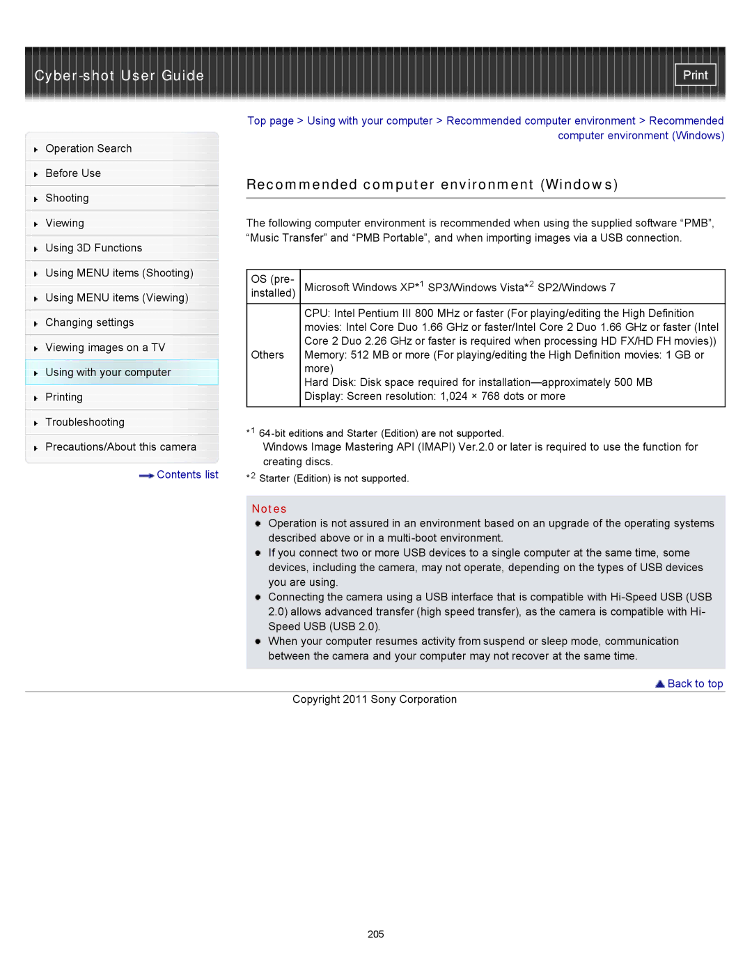 Sony DSC-WX10 manual Recommended computer environment Windows 