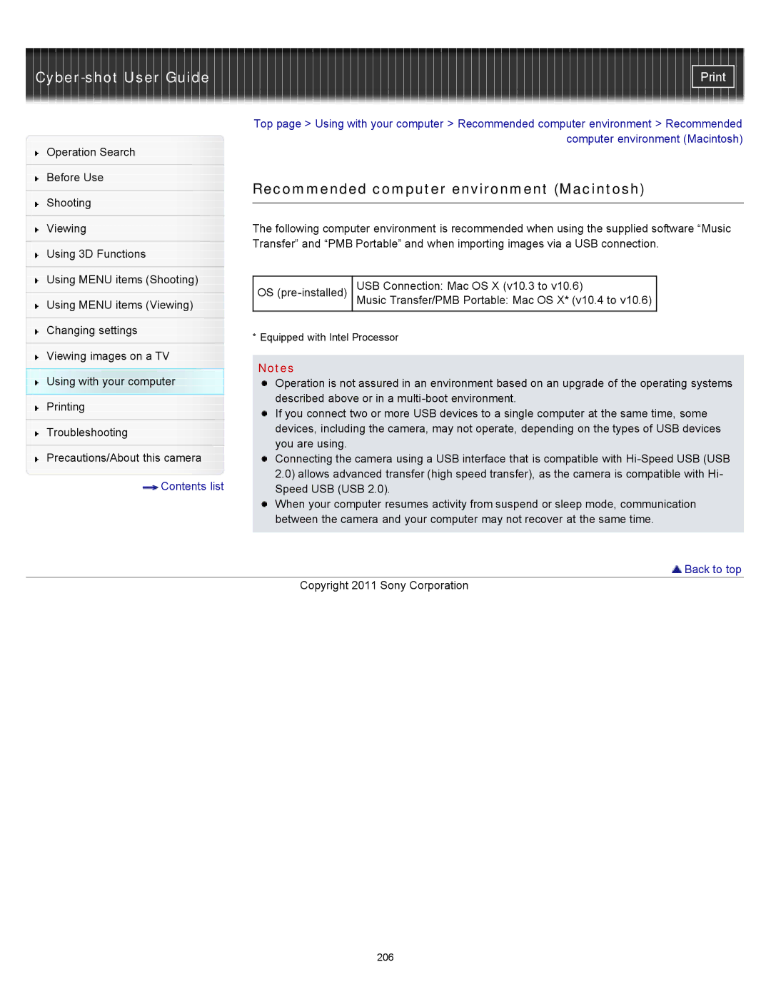 Sony DSC-WX10 manual Recommended computer environment Macintosh 