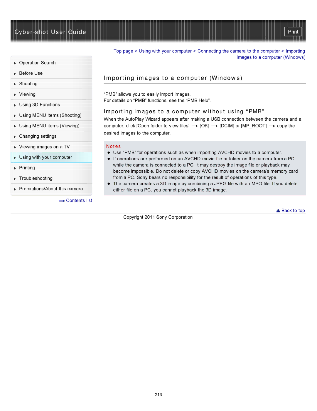 Sony DSC-WX10 manual Importing images to a computer Windows, Importing images to a computer without using PMB 