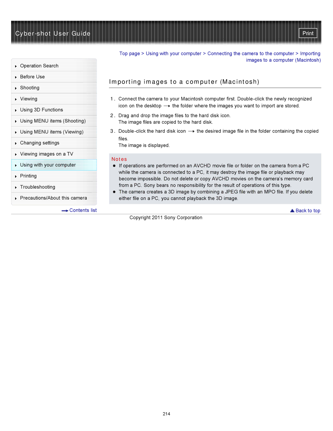 Sony DSC-WX10 manual Importing images to a computer Macintosh 