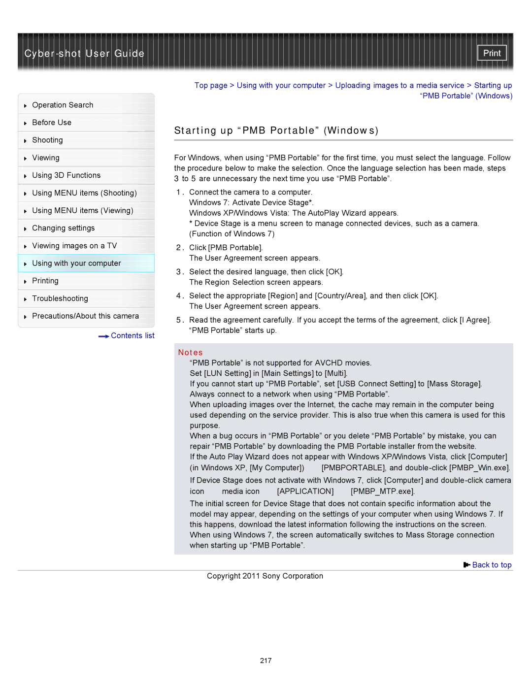 Sony DSC-WX10 manual Starting up PMB Portable Windows, Application 