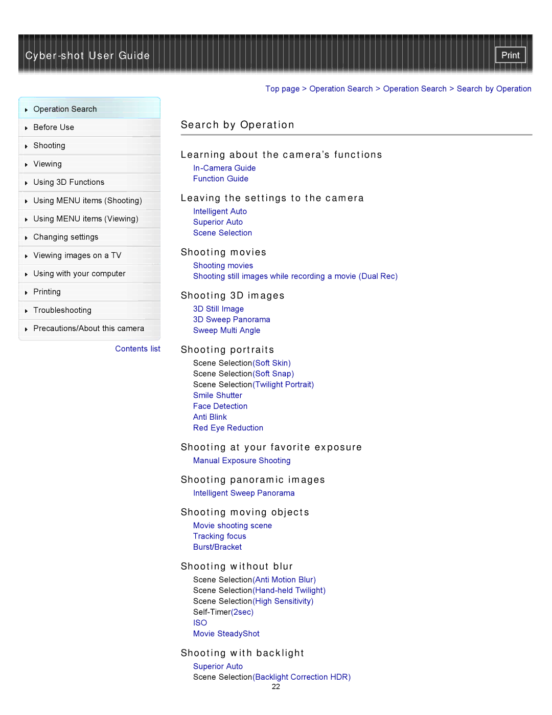 Sony DSC-WX10 manual Search by Operation 