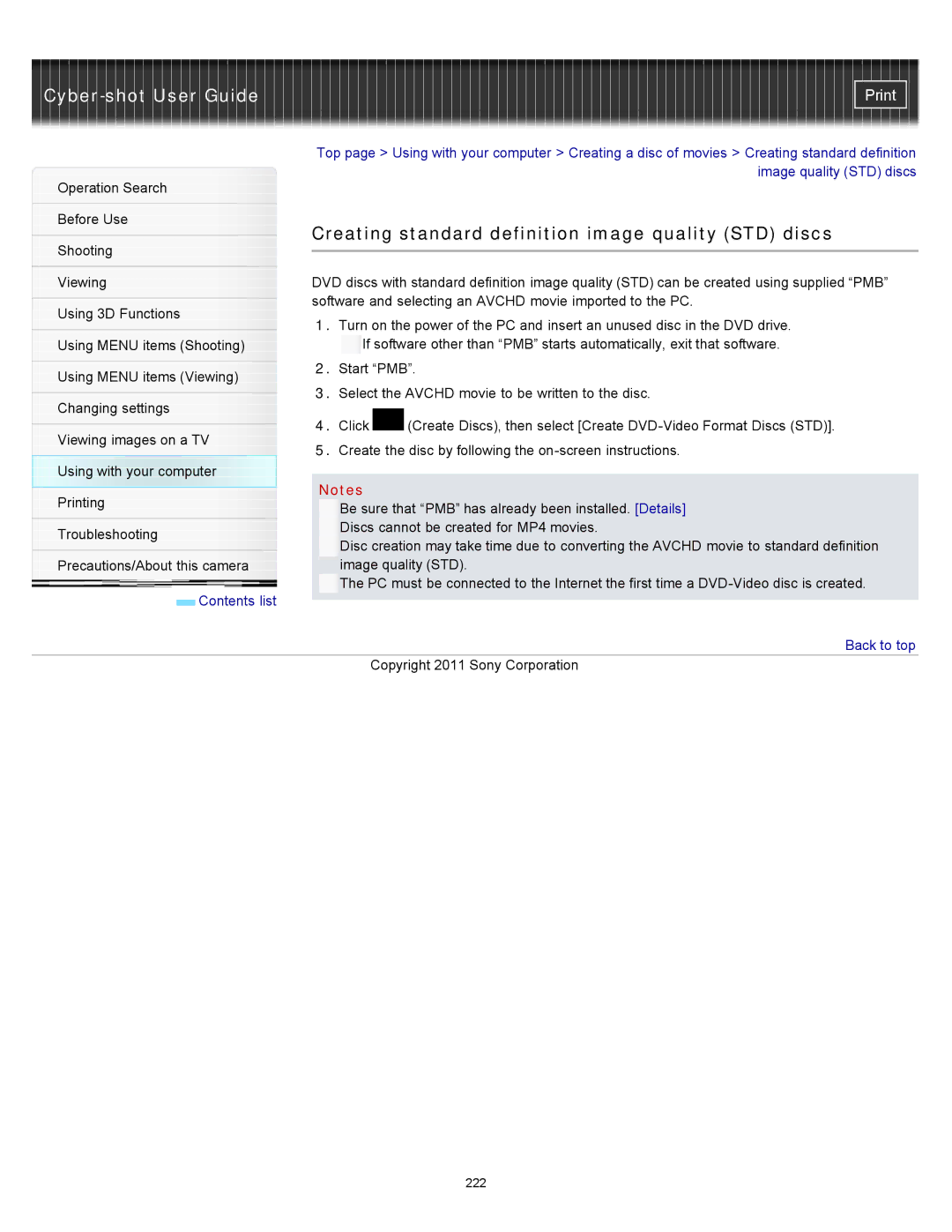 Sony DSC-WX10 manual Creating standard definition image quality STD discs 