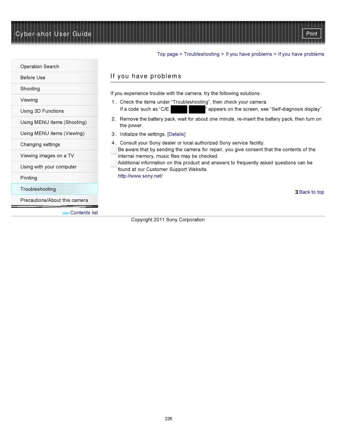 Sony DSC-WX10 manual If you have problems 