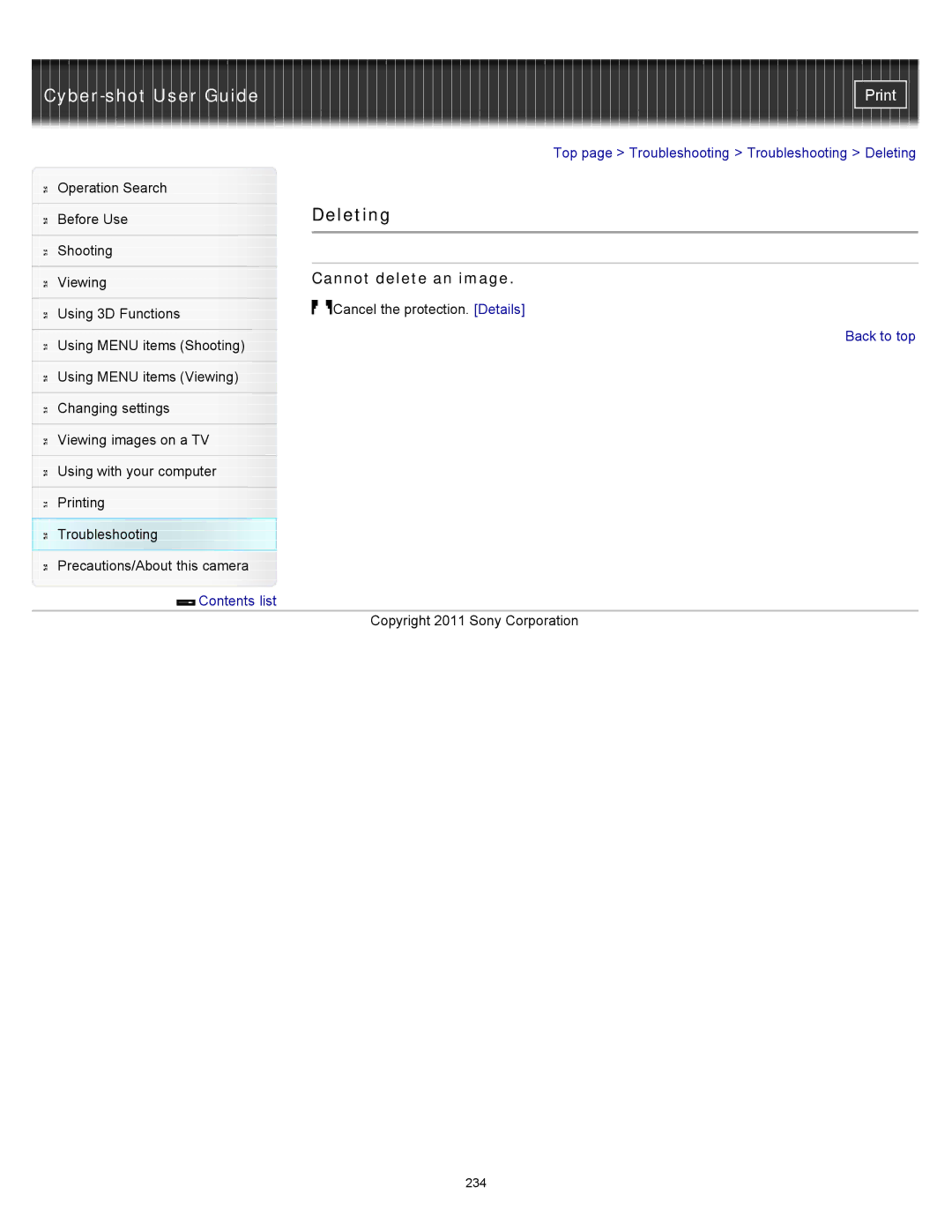 Sony DSC-WX10 manual Deleting, Cannot delete an image 