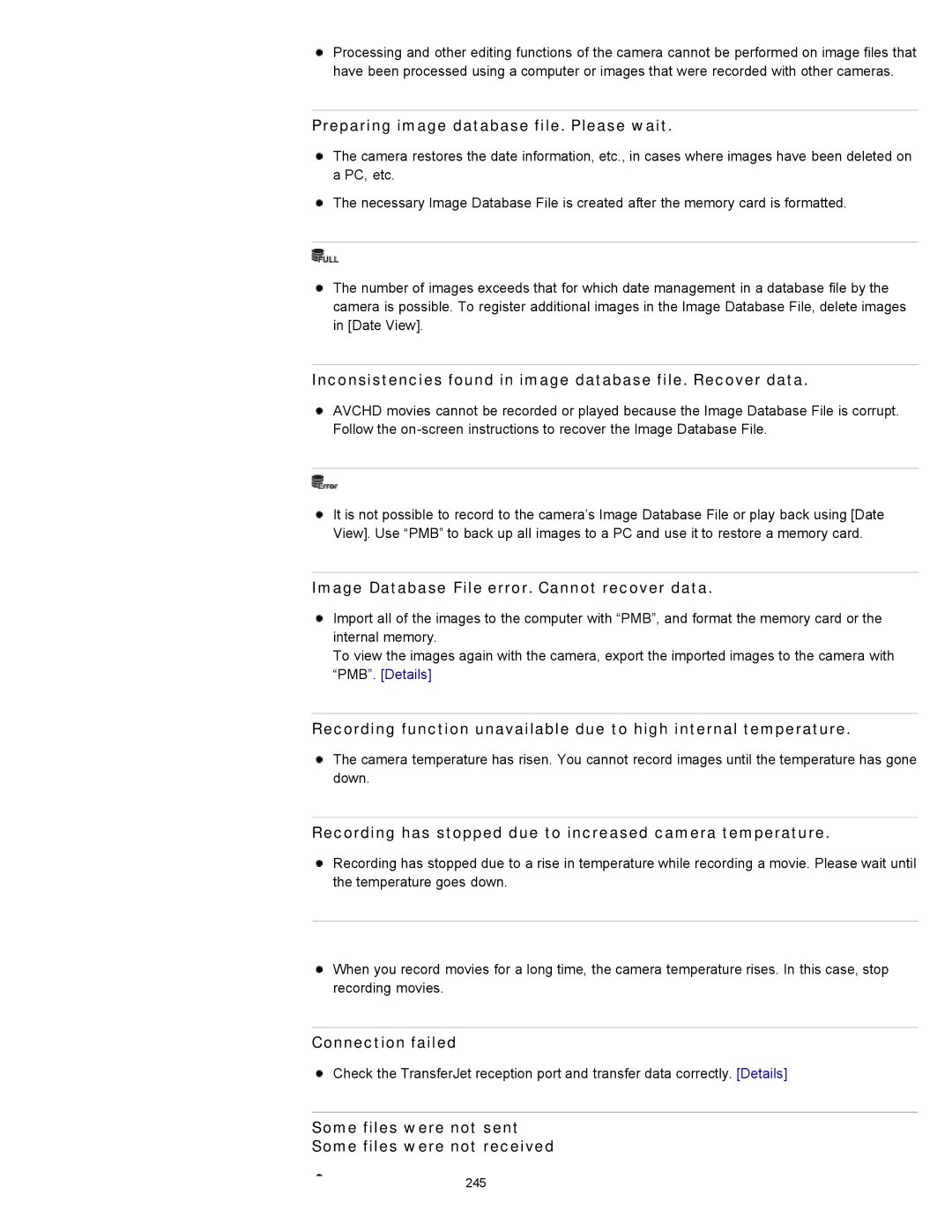 Sony DSC-WX10 manual Preparing image database file. Please wait, Inconsistencies found in image database file. Recover data 