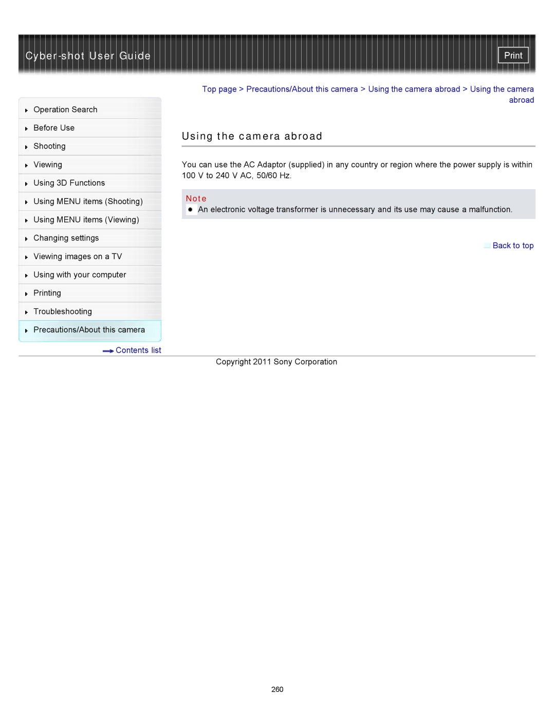 Sony DSC-WX10 manual Using the camera abroad 