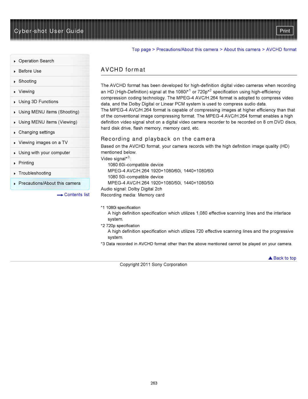 Sony DSC-WX10 manual Avchd format, Recording and playback on the camera 