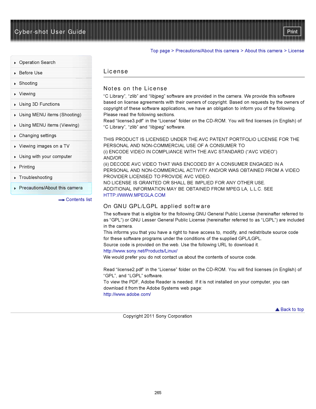 Sony DSC-WX10 manual License, On GNU GPL/LGPL applied software 