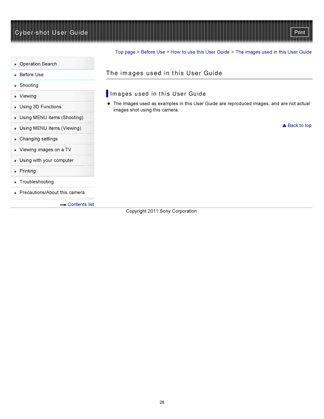 Sony DSC-WX10 manual Images used in this User Guide 