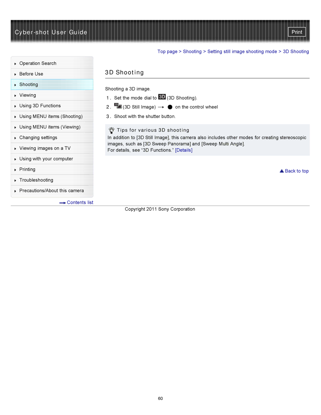 Sony DSC-WX10 manual 3D Shooting, Tips for various 3D shooting 