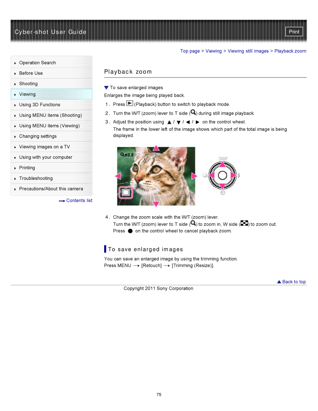 Sony DSC-WX10 manual Playback zoom, To save enlarged images 