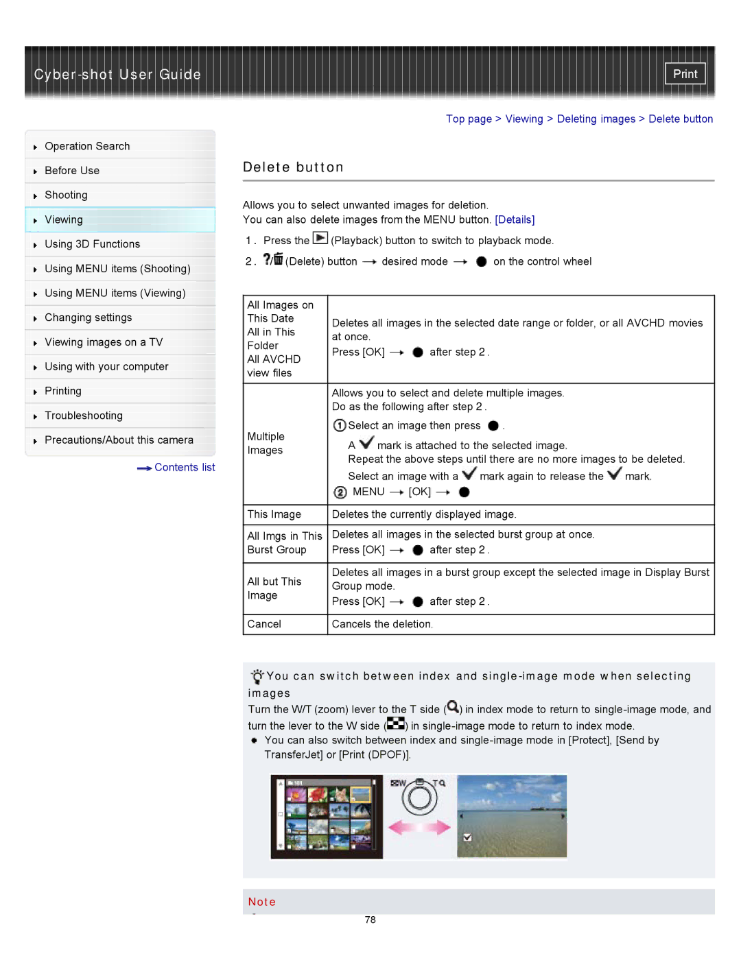 Sony DSC-WX10 manual Delete button, Menu 