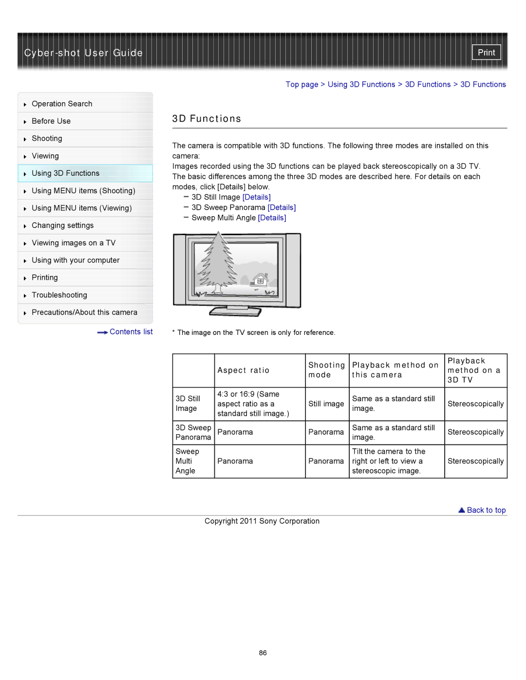 Sony DSC-WX10 manual 3D Functions, 3D TV 