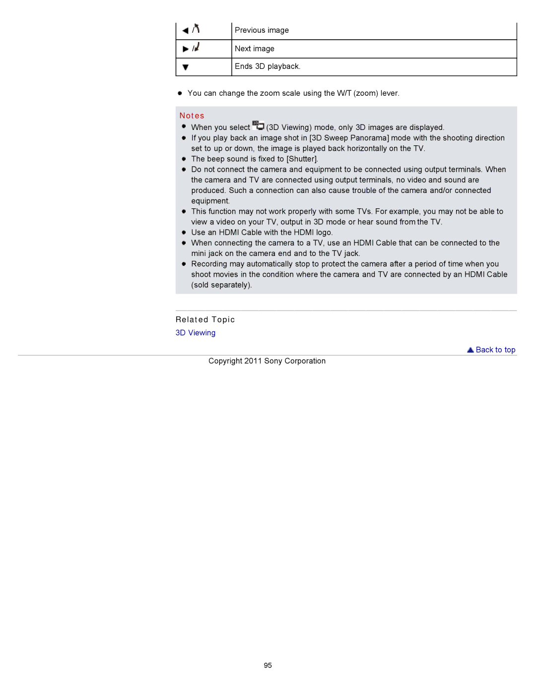 Sony DSC-WX10 manual 3D Viewing Back to top 