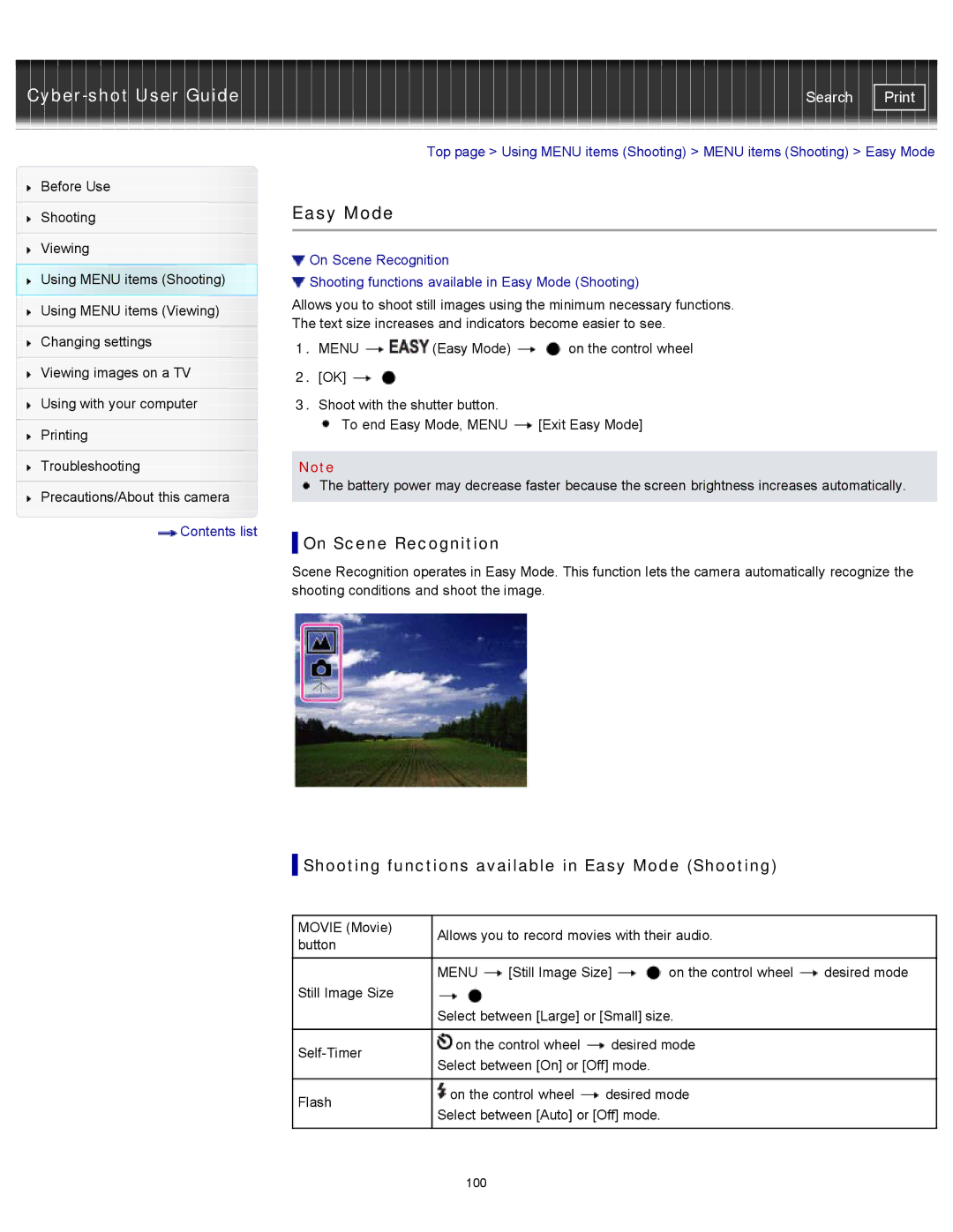 Sony DSC-WX100/WX150, DSC-WX150/R, DSCWX150/L manual Shooting functions available in Easy Mode Shooting 