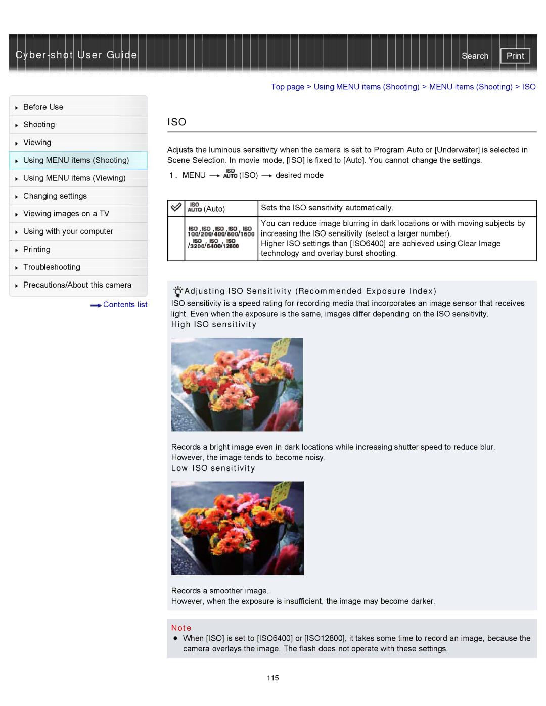 Sony DSC-WX100/WX150 manual Adjusting ISO Sensitivity Recommended Exposure Index, High ISO sensitivity, Low ISO sensitivity 