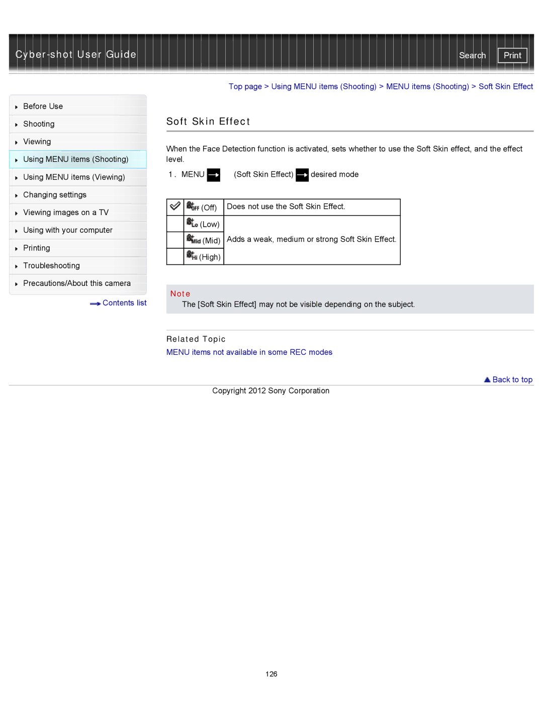 Sony DSC-WX150/R, DSC-WX100/WX150, DSCWX150/L manual Soft Skin Effect 