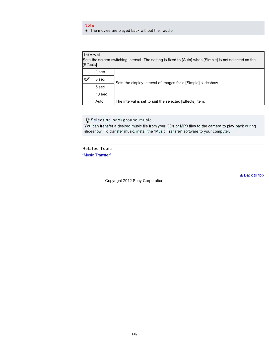 Sony DSC-WX100/WX150, DSC-WX150/R, DSCWX150/L manual Interval, Selecting background music 