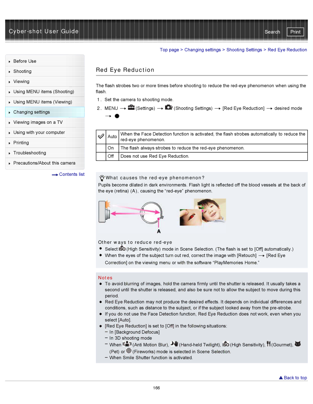 Sony DSC-WX100/WX150, DSC-WX150/R Red Eye Reduction, What causes the red-eye phenomenon?, Other ways to reduce red-eye 