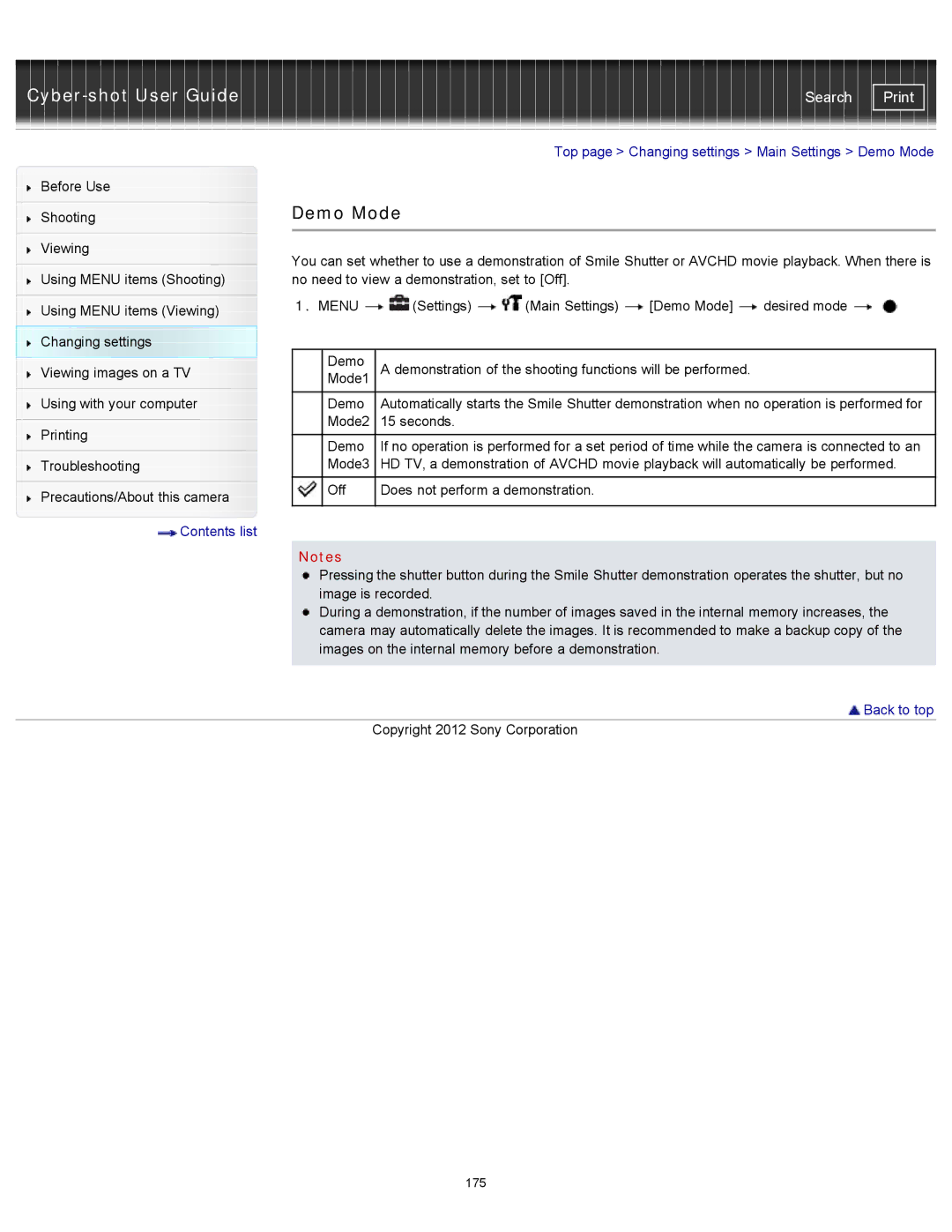 Sony DSC-WX100/WX150, DSC-WX150/R, DSCWX150/L manual Demo Mode, Shooting Viewing 