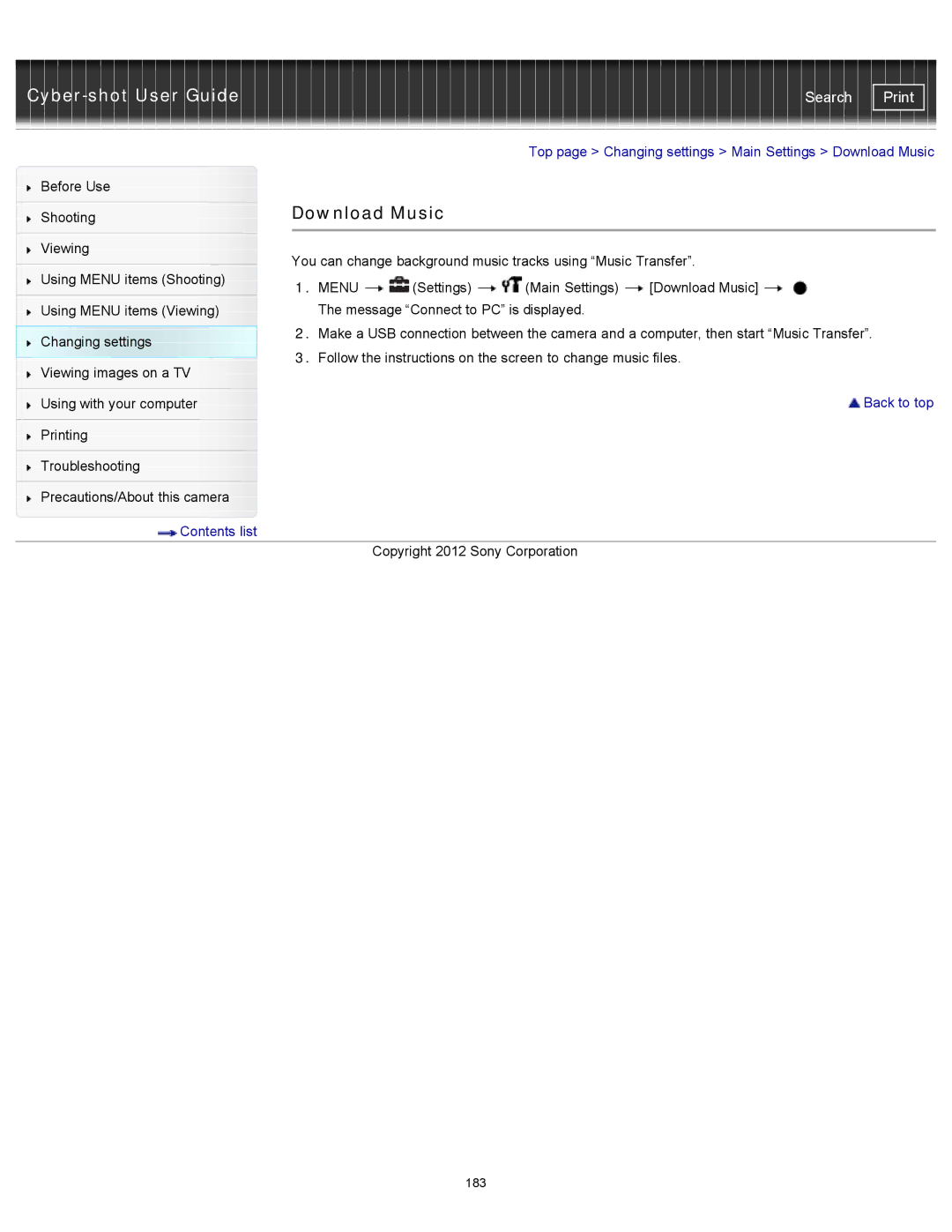 Sony DSC-WX150/R, DSC-WX100/WX150, DSCWX150/L manual Download Music 