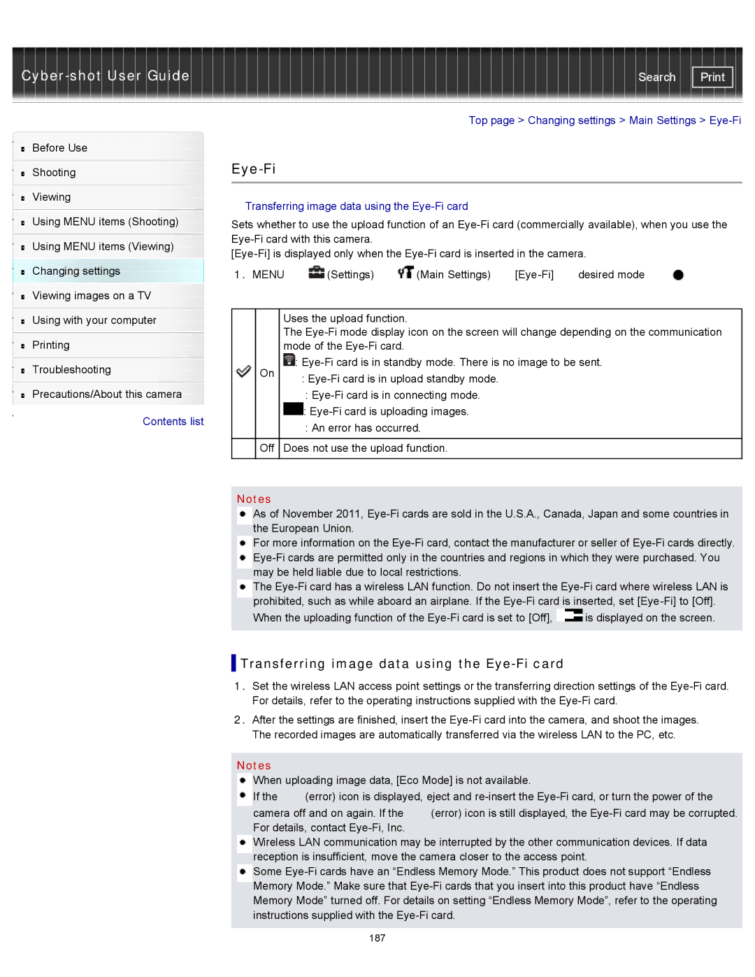 Sony DSC-WX100/WX150, DSC-WX150/R, DSCWX150/L manual Transferring image data using the Eye-Fi card 