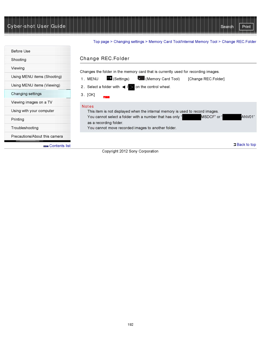 Sony DSC-WX150/R, DSC-WX100/WX150, DSCWX150/L manual Change REC.Folder 