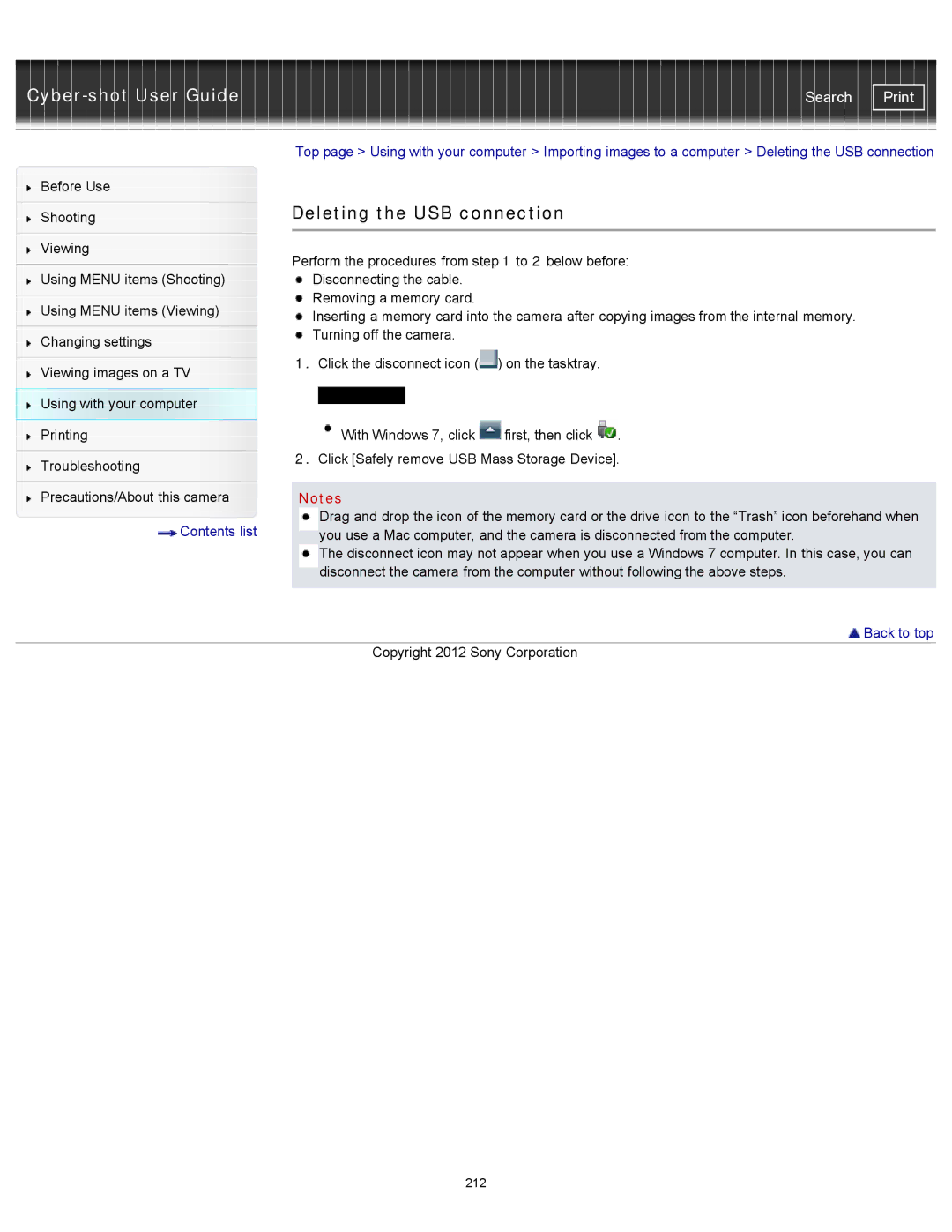 Sony DSCWX150/L, DSC-WX150/R, DSC-WX100/WX150 manual Deleting the USB connection 