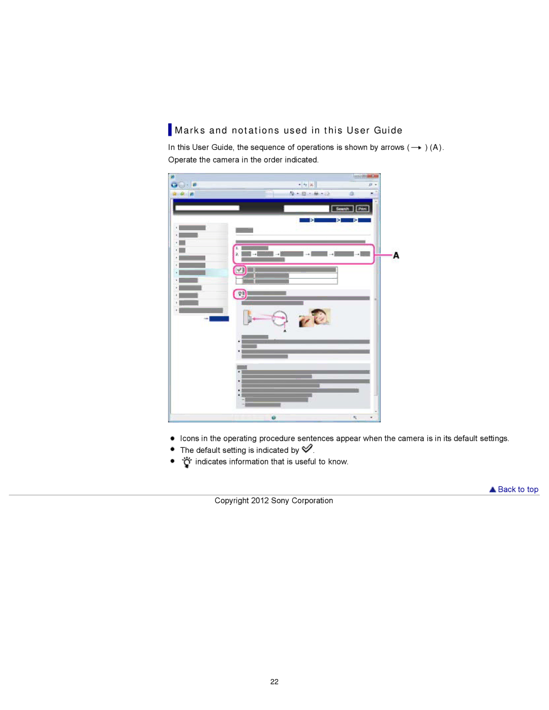 Sony DSC-WX100/WX150, DSC-WX150/R, DSCWX150/L manual Marks and notations used in this User Guide 