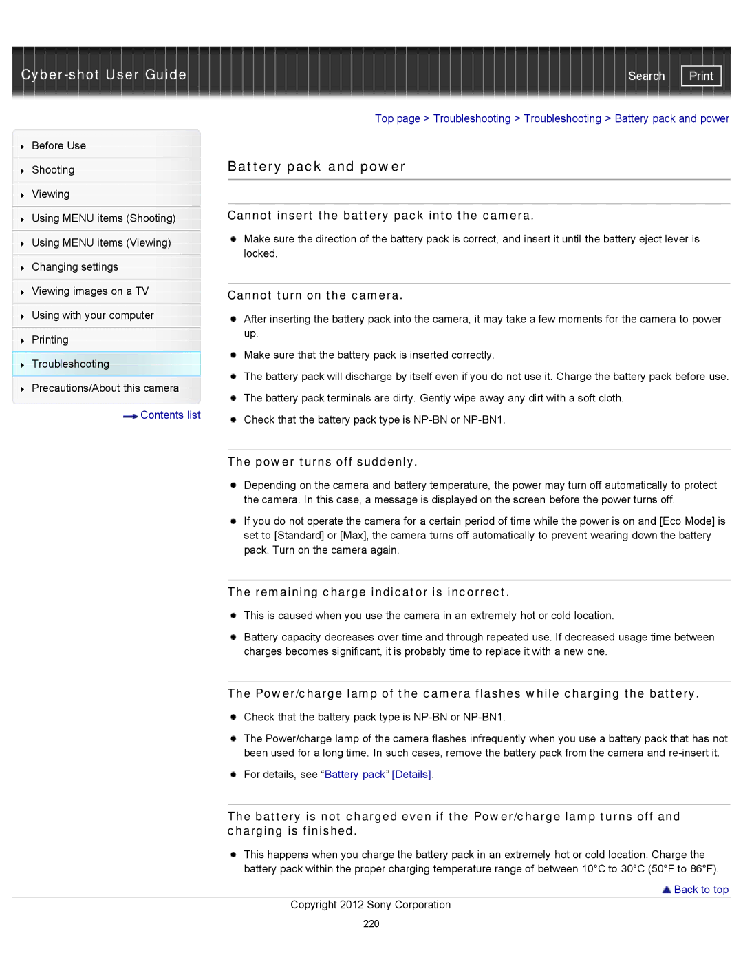 Sony DSC-WX100/WX150 Battery pack and power, Cannot insert the battery pack into the camera, Cannot turn on the camera 