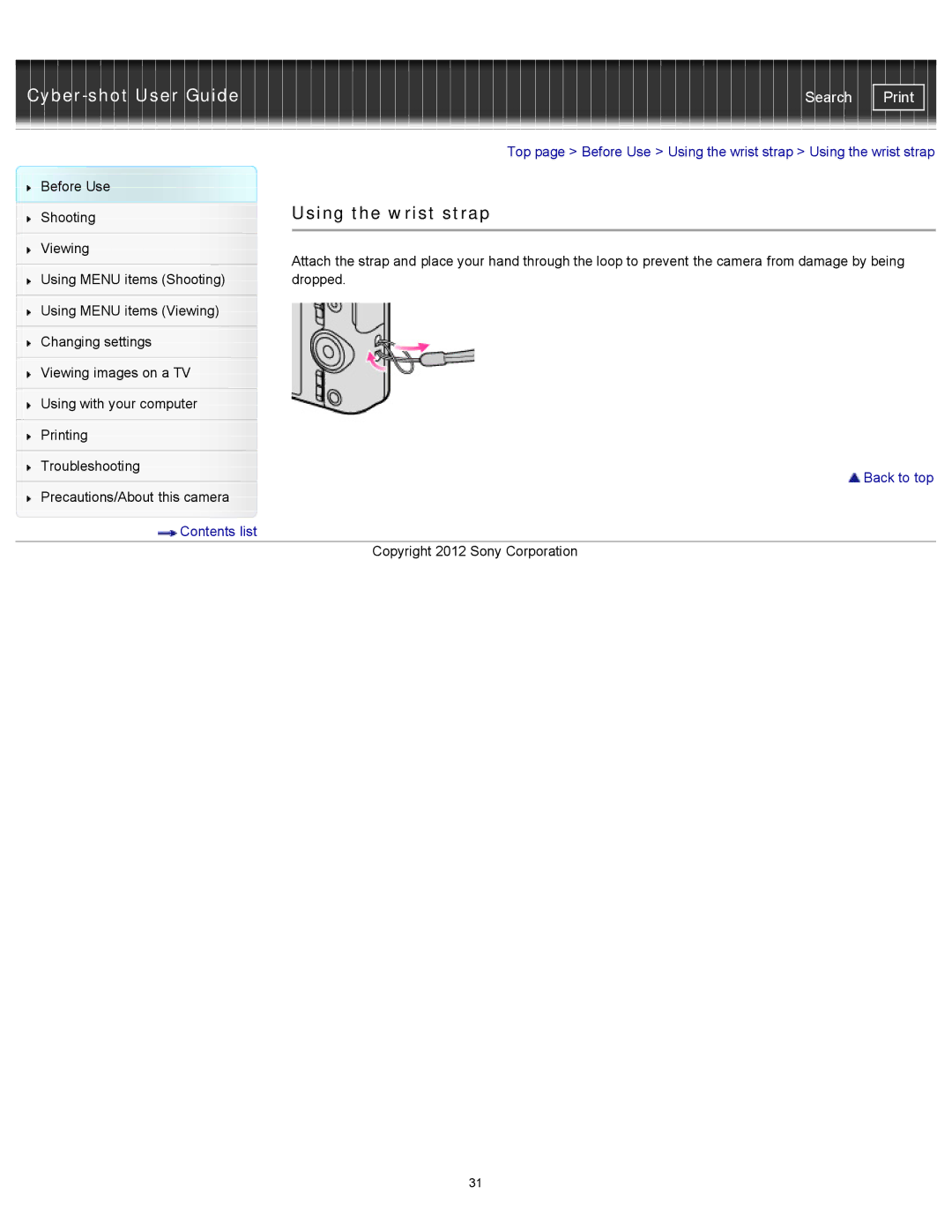 Sony DSC-WX100/WX150, DSC-WX150/R, DSCWX150/L manual Using the wrist strap 