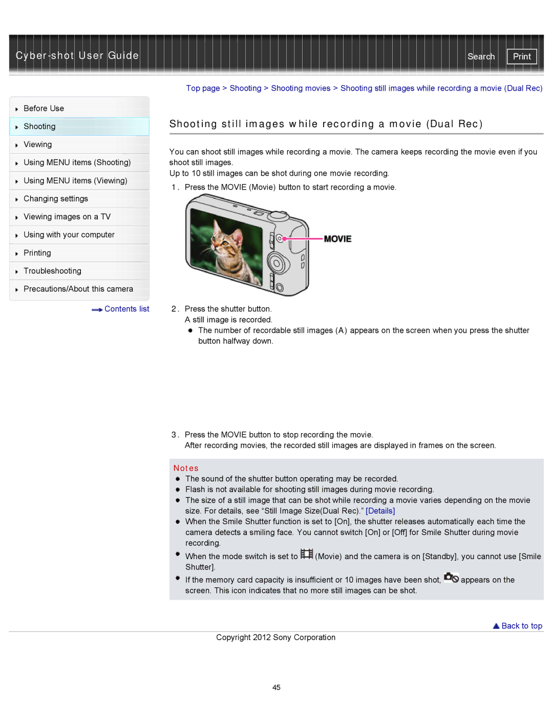 Sony DSC-WX150/R, DSC-WX100/WX150, DSCWX150/L manual Shooting still images while recording a movie Dual Rec 