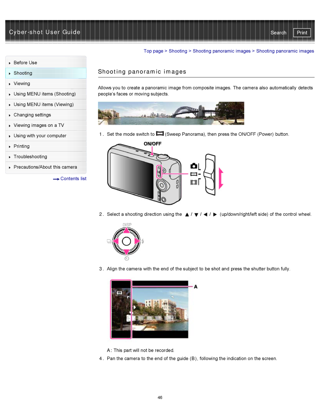 Sony DSC-WX100/WX150, DSC-WX150/R, DSCWX150/L manual Shooting panoramic images 