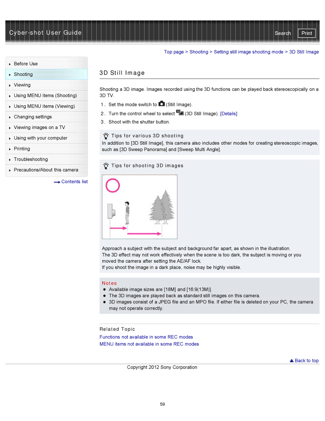 Sony DSCWX150/L, DSC-WX150/R, DSC-WX100/WX150 3D Still Image, Tips for various 3D shooting, Tips for shooting 3D images 