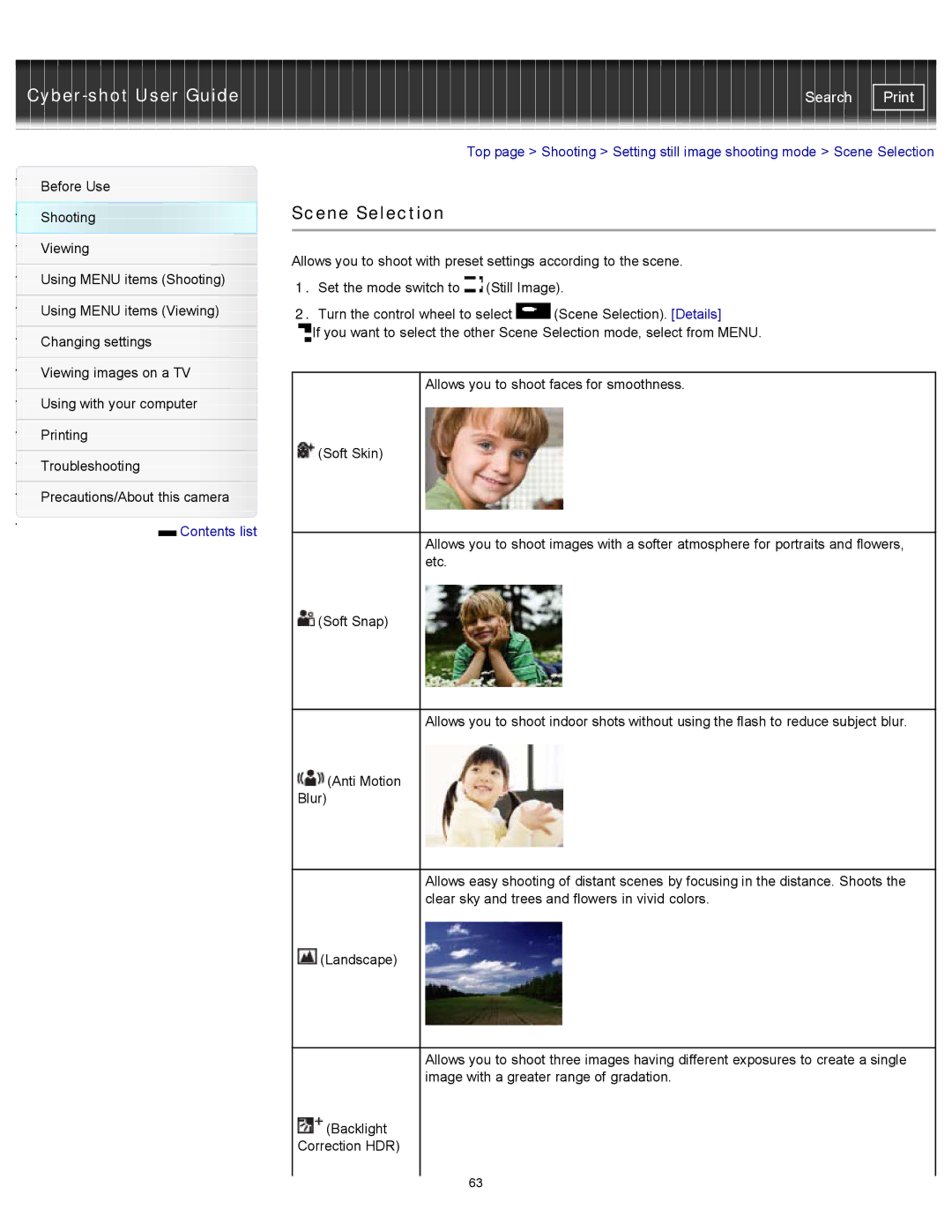 Sony DSC-WX150/R, DSC-WX100/WX150, DSCWX150/L manual Scene Selection 