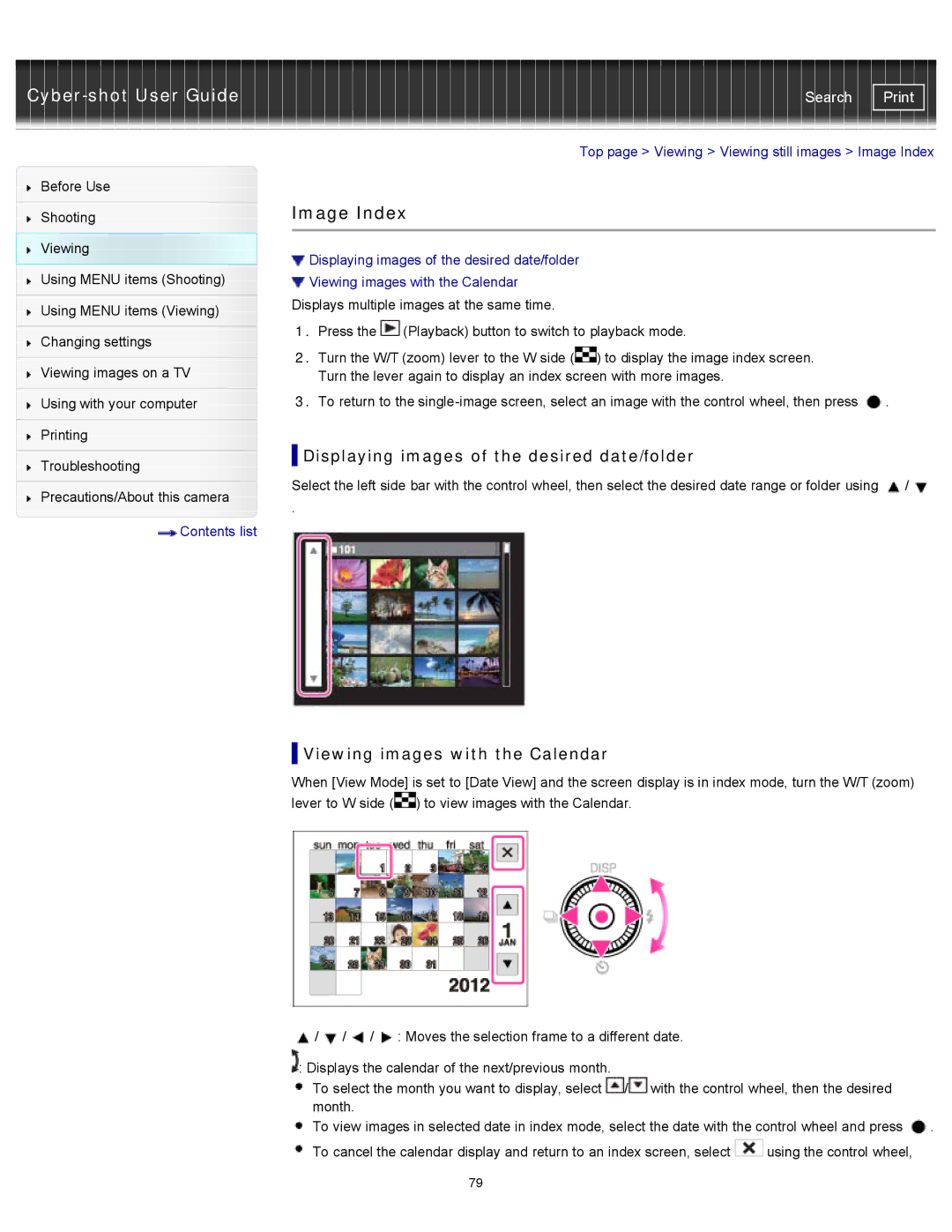 Sony DSC-WX100/WX150 manual Image Index, Displaying images of the desired date/folder, Viewing images with the Calendar 