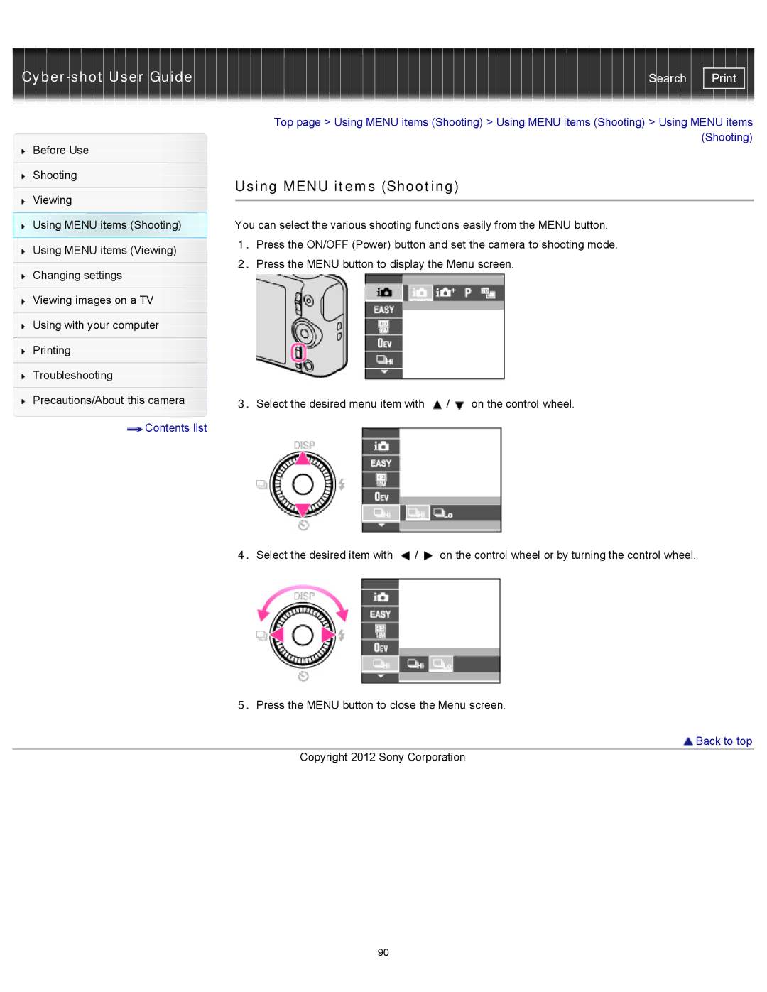 Sony DSC-WX150/R, DSC-WX100/WX150, DSCWX150/L manual Using Menu items Shooting 